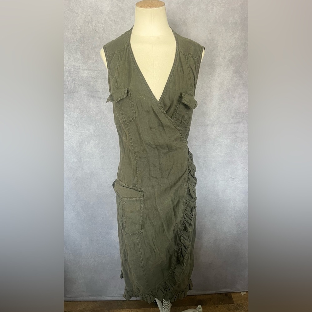 Weekend  Max Mara  linen olive green wrap dress Size 14